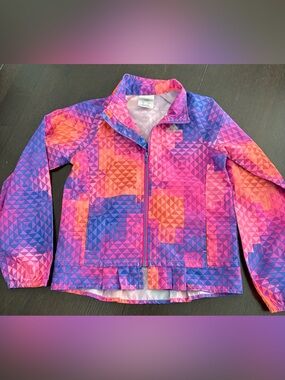 Adidas Girls Size 6 Windbreaker Jacket Pink/Purple/Orange Geometric Lightweight